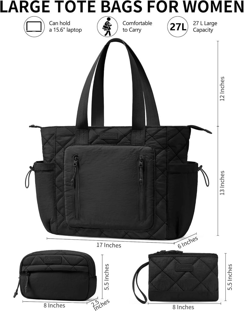 Bagstellar Puffer Tote Bag for Women, Lightweight Puffy Work Laptop Handbag Teacher Nurse Quilted School Daily Travel Gym Bag | Durable, with Zipper, 15.6" Laptop Sleeve, Large Tumbler Holder, Daily Carry On Bags, Comfy College Bags, Portable, Spacious - Image 2